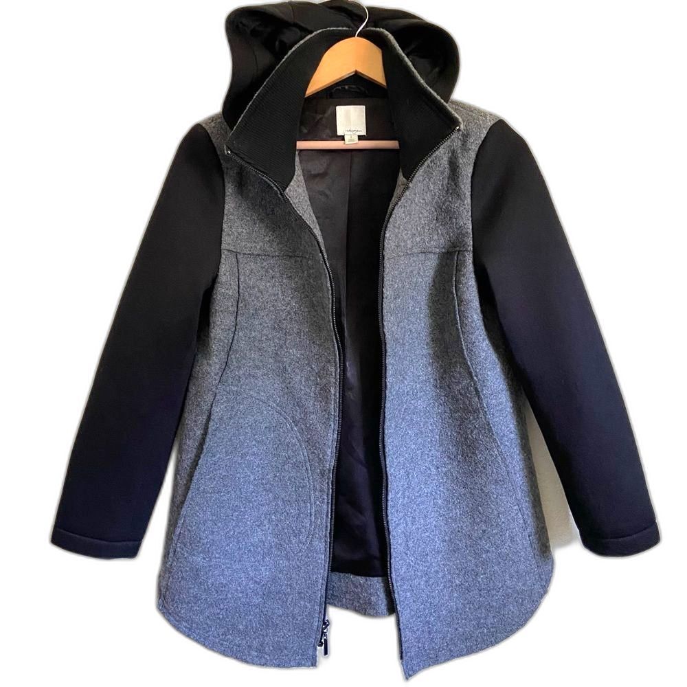 Halogen Wool Blend Mixed Media Full Zip Detachable Hood Coat